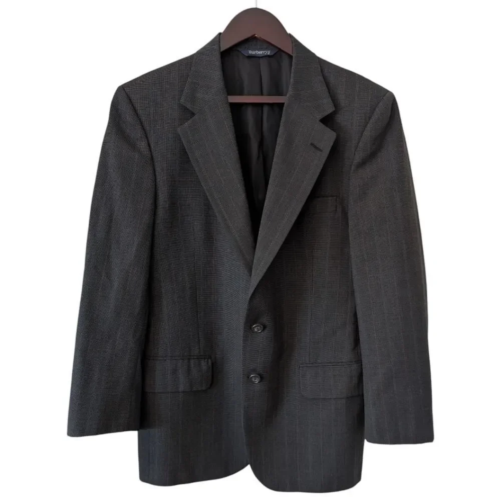 Vintage 90s Burberrys' Pure Wool Grey Pinstripe Blazer 40S